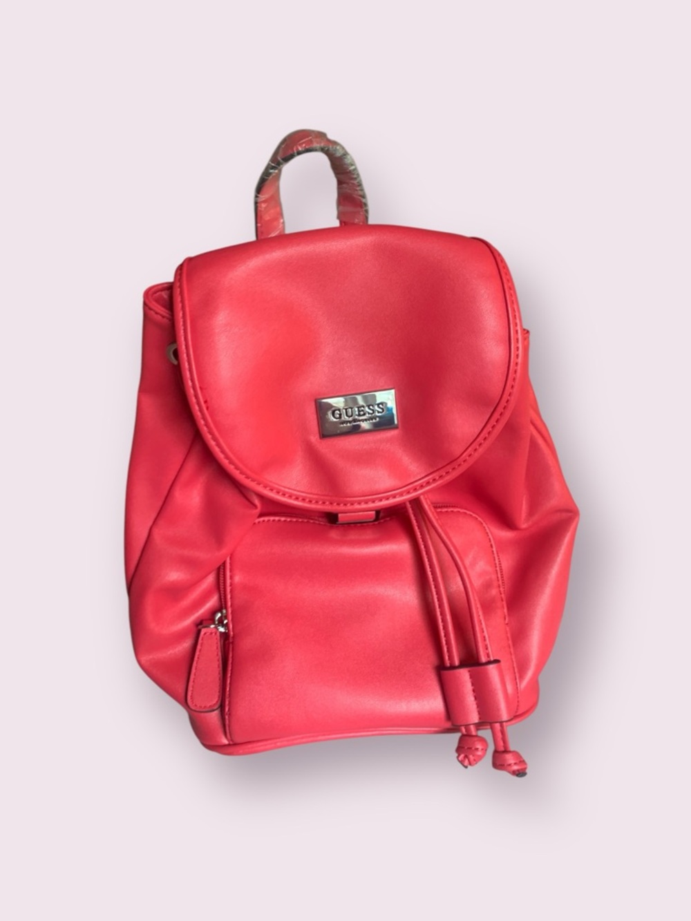 Guess Bright Red Faux Leather Drawstring Mini Backpack